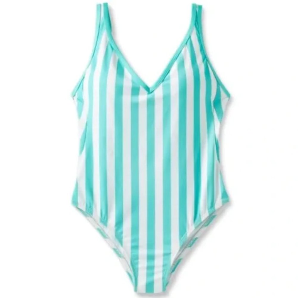 Kona Sol Kids Girls Sleeveless Turquoise Striped One Piece Swimsuit M (8/10) NWT